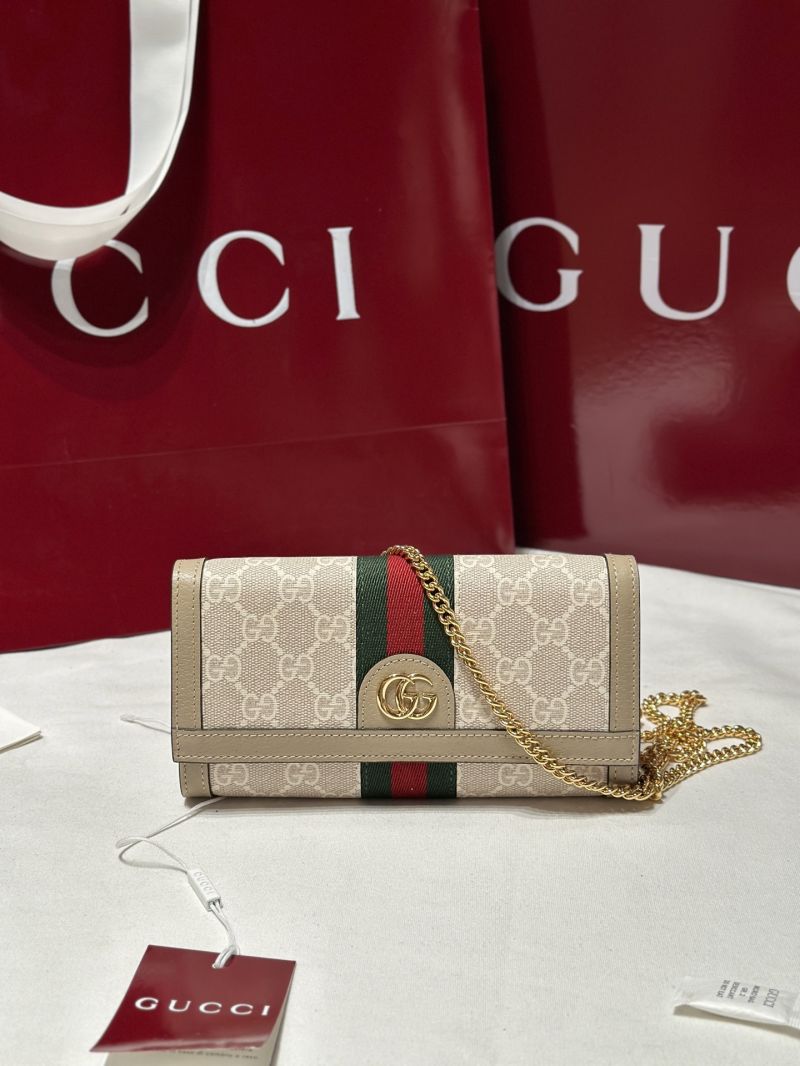 Gucci Ophidia Wallet with Chain in GG Supreme Canvas Oatmeal 772309