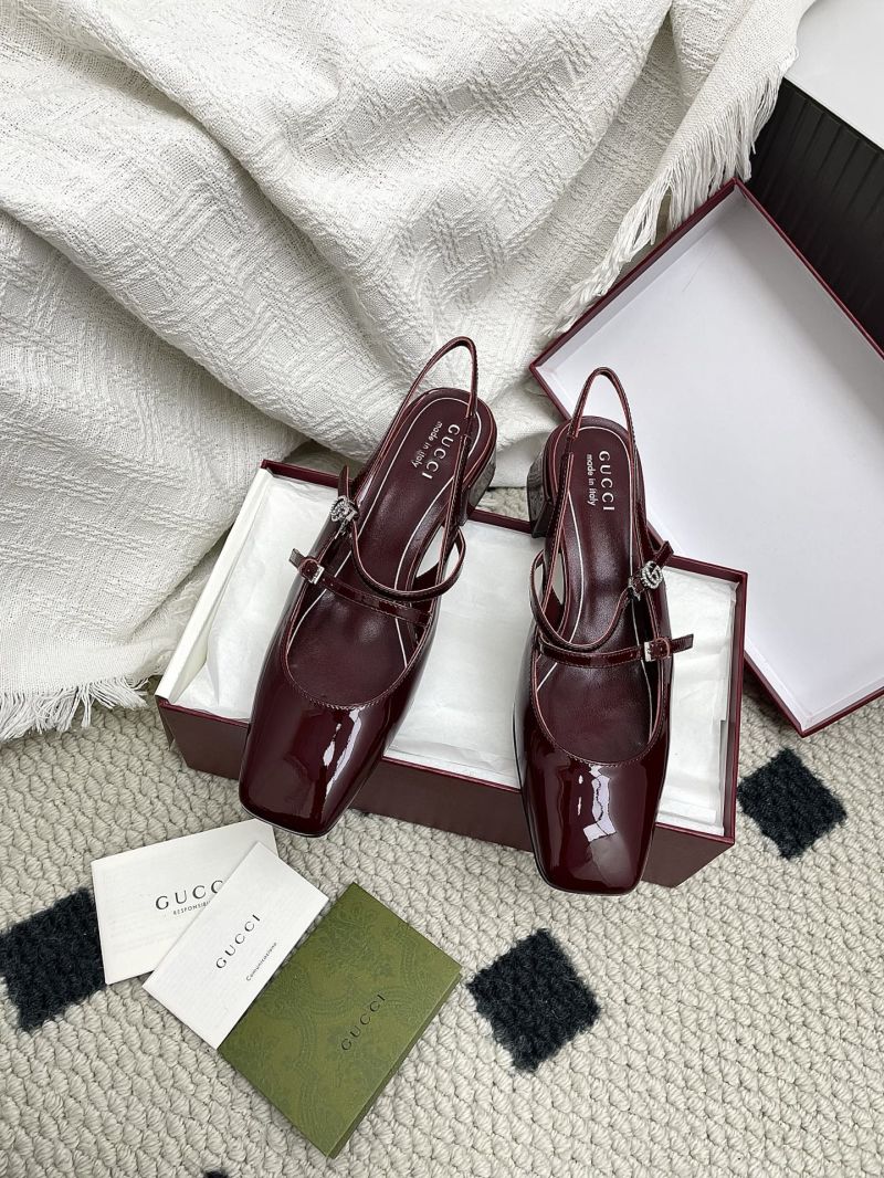 Gucci Slingback Pump with Crystal Double G in Rosso Ancora Patent Leather 785125