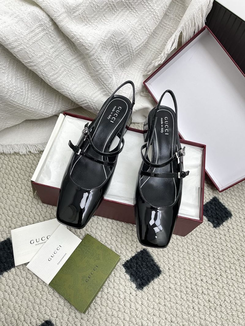 Gucci Women's Slingback Pump with Crystal Double G in Black Patent Leather 785863 BNC00 1000