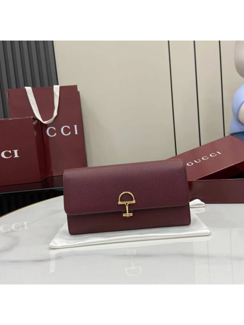 Gucci Half Horsebit Wallet on Chain in Grained Leather Ancora Red 828147