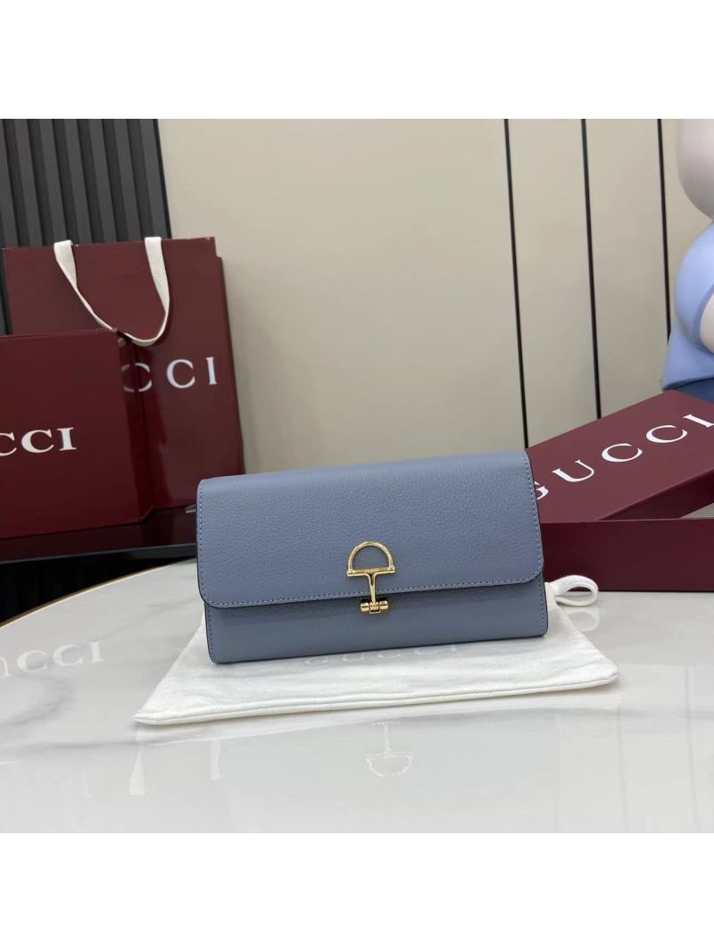 Gucci Softbit Half-Horsebit Wallet on Chain in Grained Leather Light Blue 828147