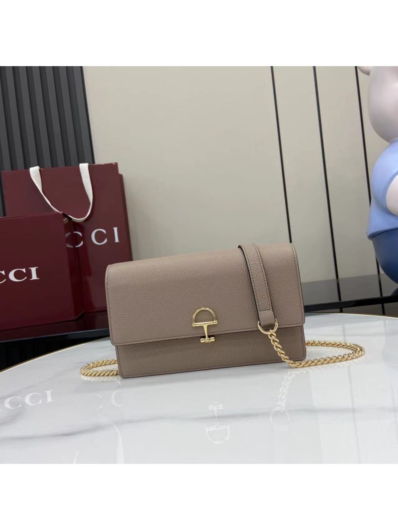 Gucci Half Horsebit Wallet on Chain in Dusty Pink Soft Grainy Leather 837373