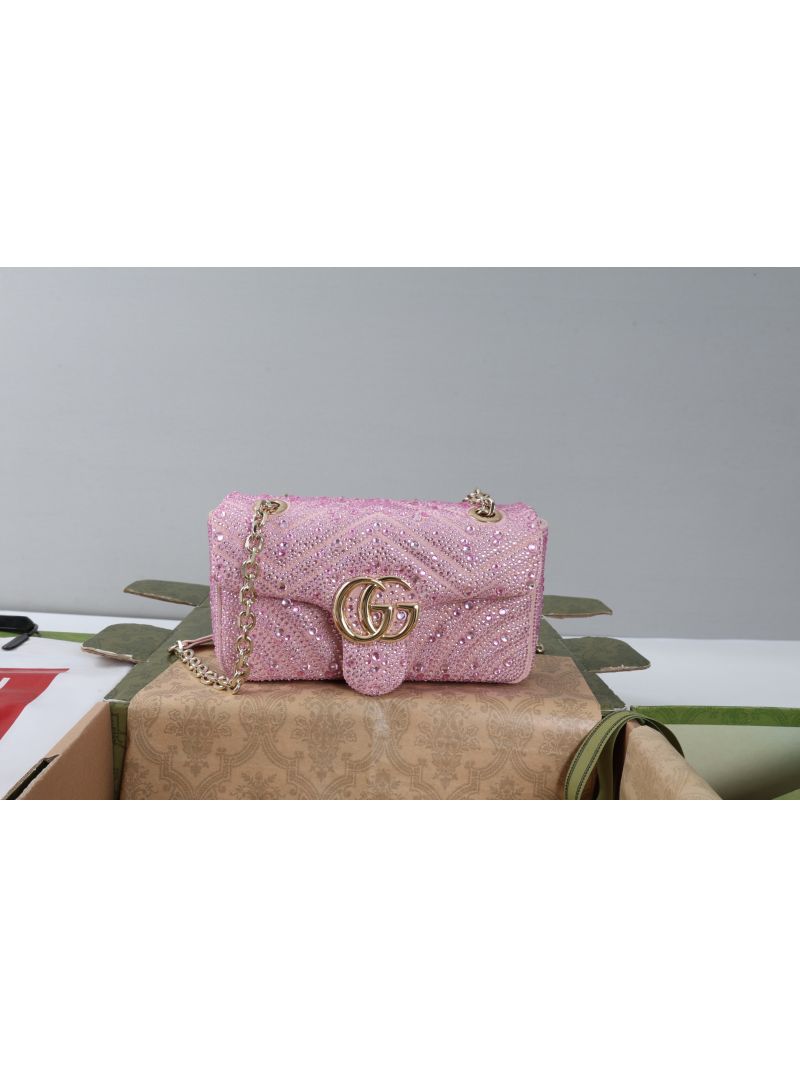 Gucci GG Marmont Crystals Small Shoulder Bag in Nubuck Leather Light Pink 841290