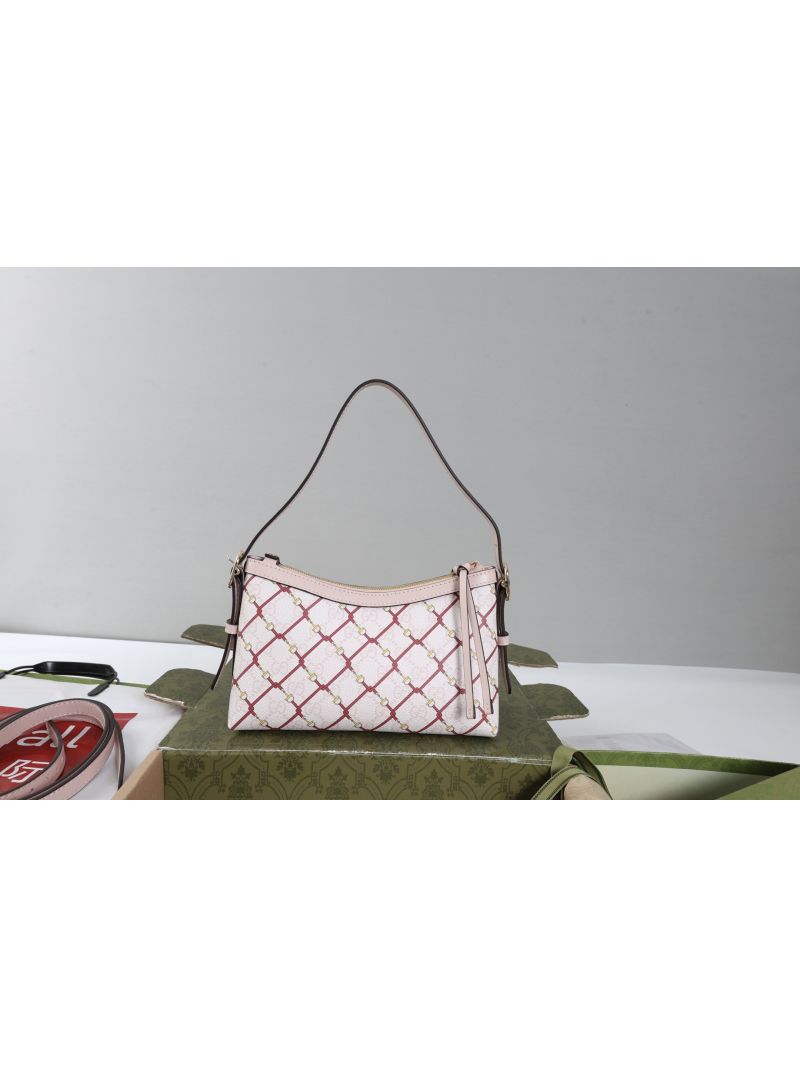 Gucci GG Emblem Small Shoulder Bag in GG Coated Fabric Light Pink 847450