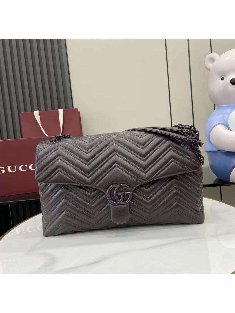 Gucci GG Marmont Large Shoulder Bag in Matelassé Chevron Leather Dusty Grey 850659 AAFS1 1242