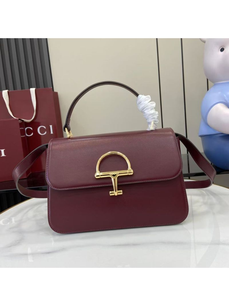 Gucci Siena Medium Top Handle Bag in Smooth Leather Ancora Red 855535
