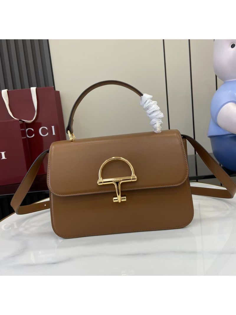 Gucci Siena Medium Top Handle Bag in Smooth Leather Brown 855535