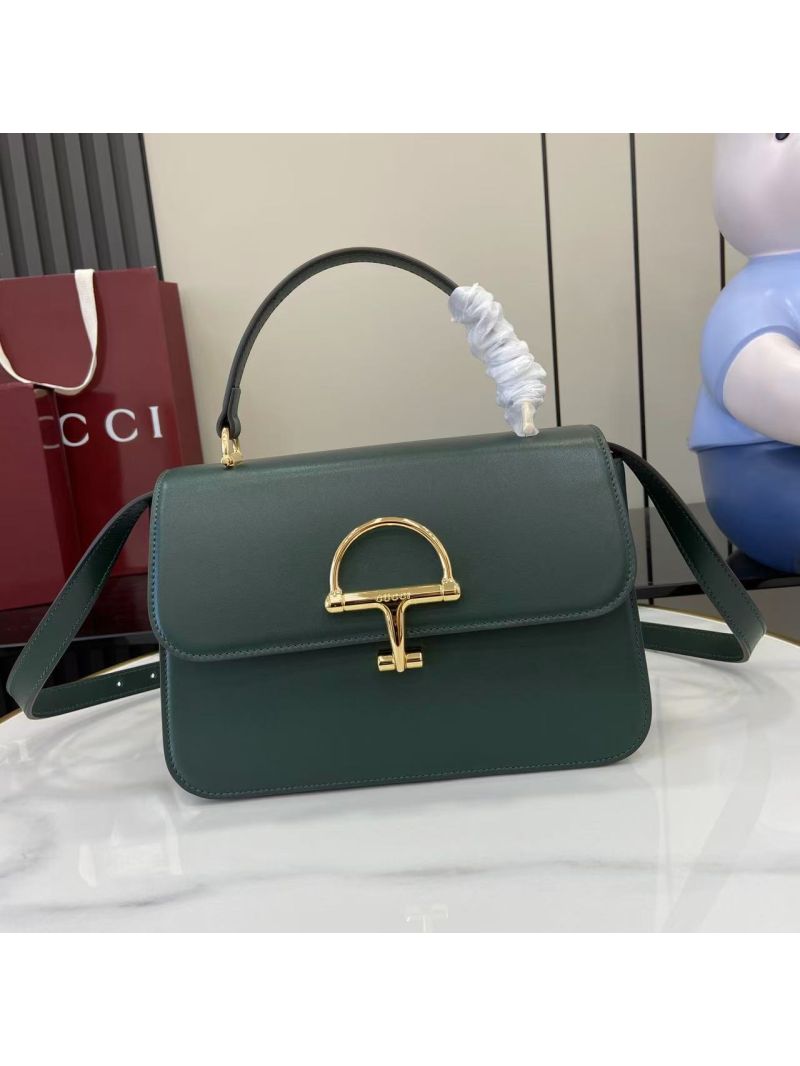 Gucci Siena Medium Top Handle Bag in Shiny Leather Green 855535 AAFKB 3154