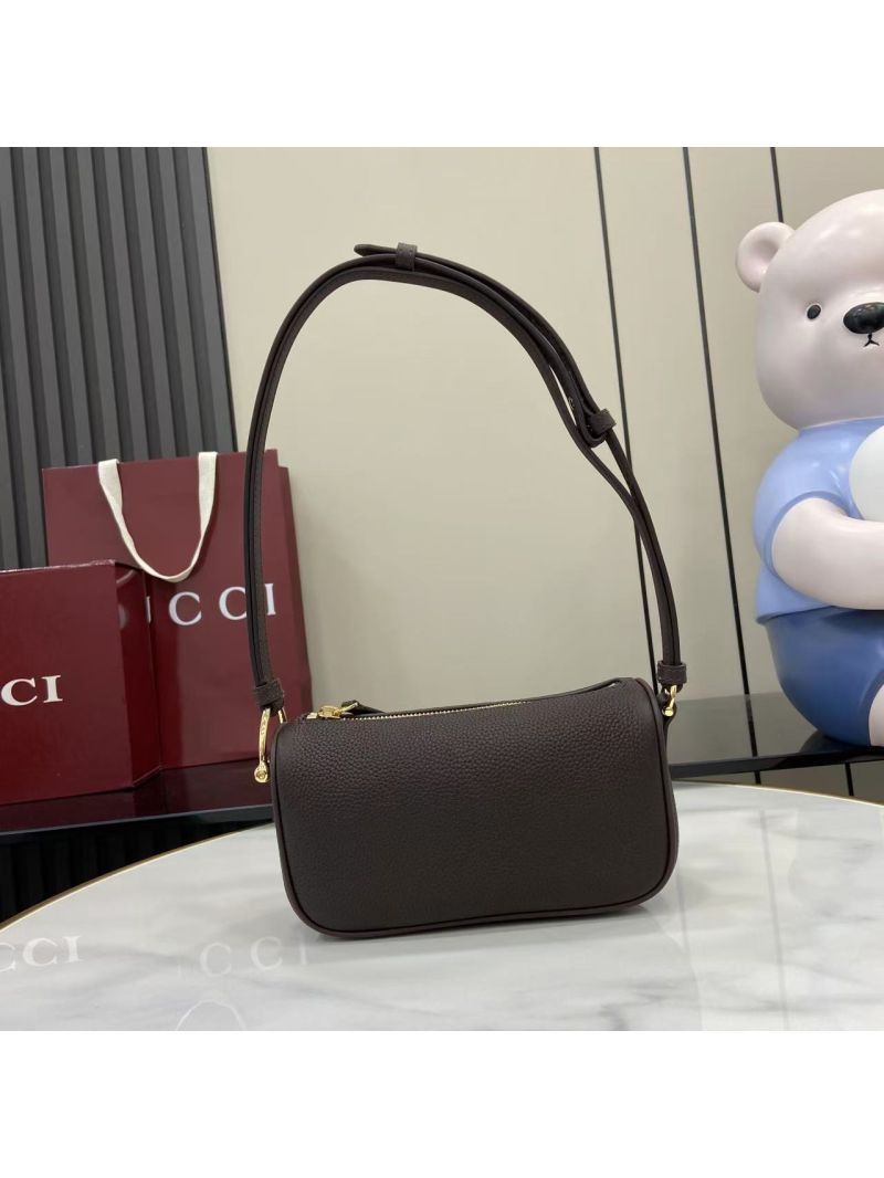 Gucci Half-Horsebit Mini Shoulder Bag in Grained Leather Brown 860784