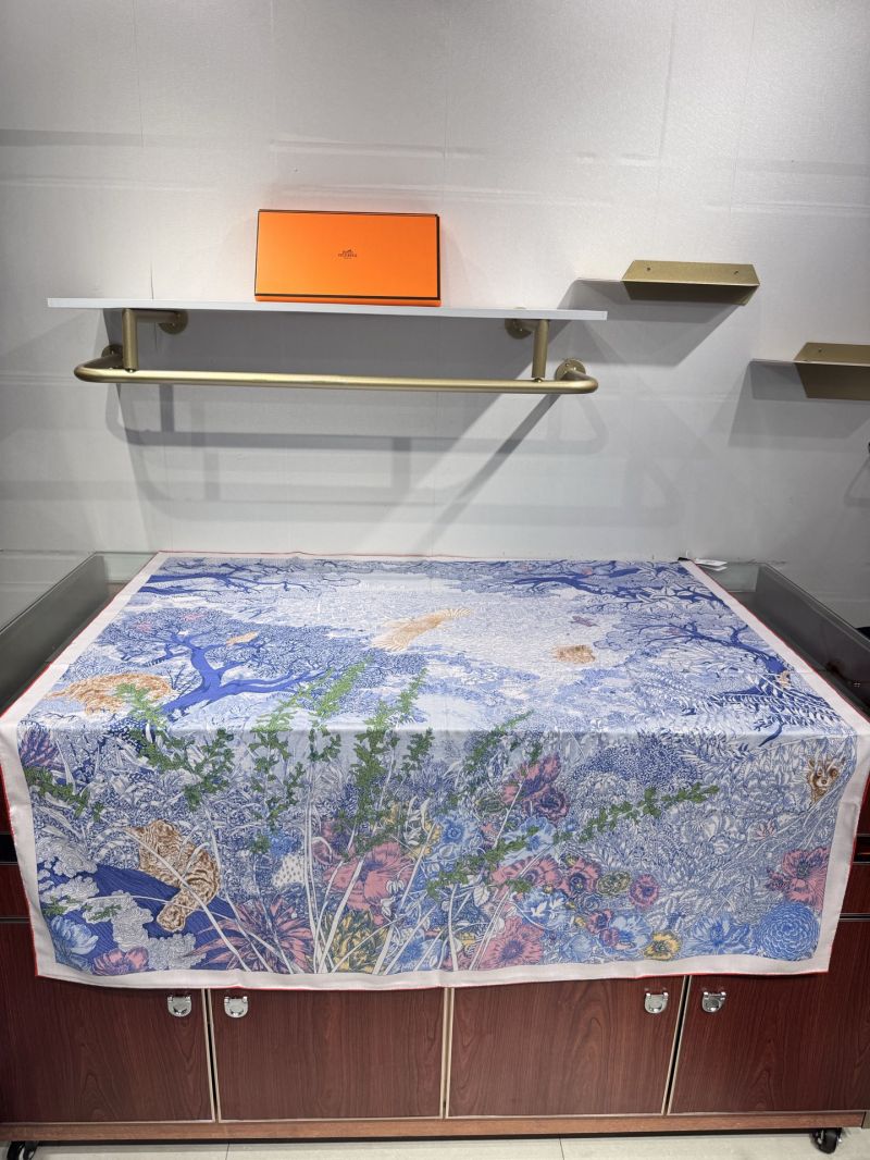 Hermes Retour a la Nature Silk Cashmere Scarf 140x140 Blue