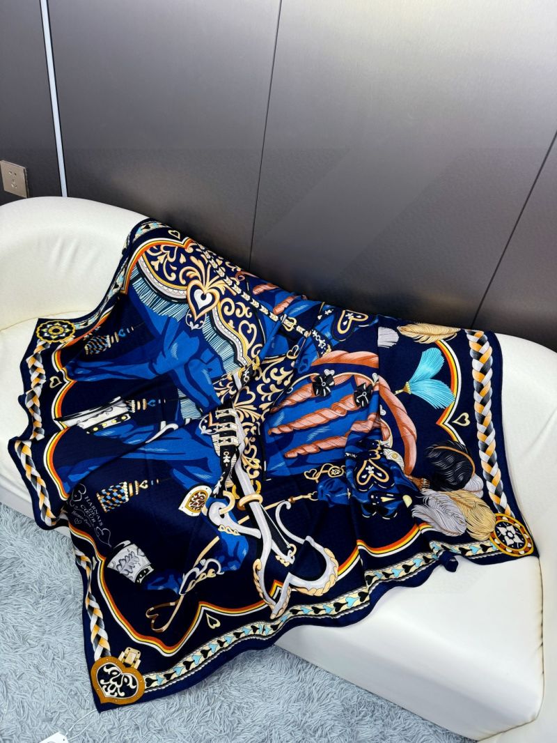 Hermes Double-Sided Velvet Cashmere Scarf 135x135 cm Blue
