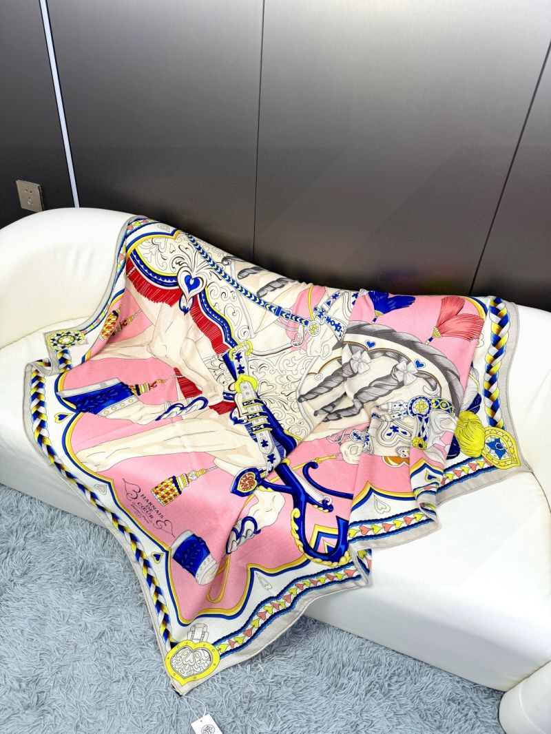 Hermes Double-Sided Velvet Cashmere Scarf 135x135cm Pink