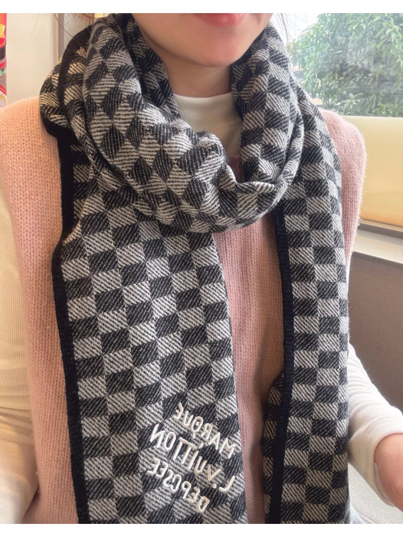Louis Vuitton Black Cashmere Scarf, Chessboard Pattern, Luxe Cloud-Soft Feel