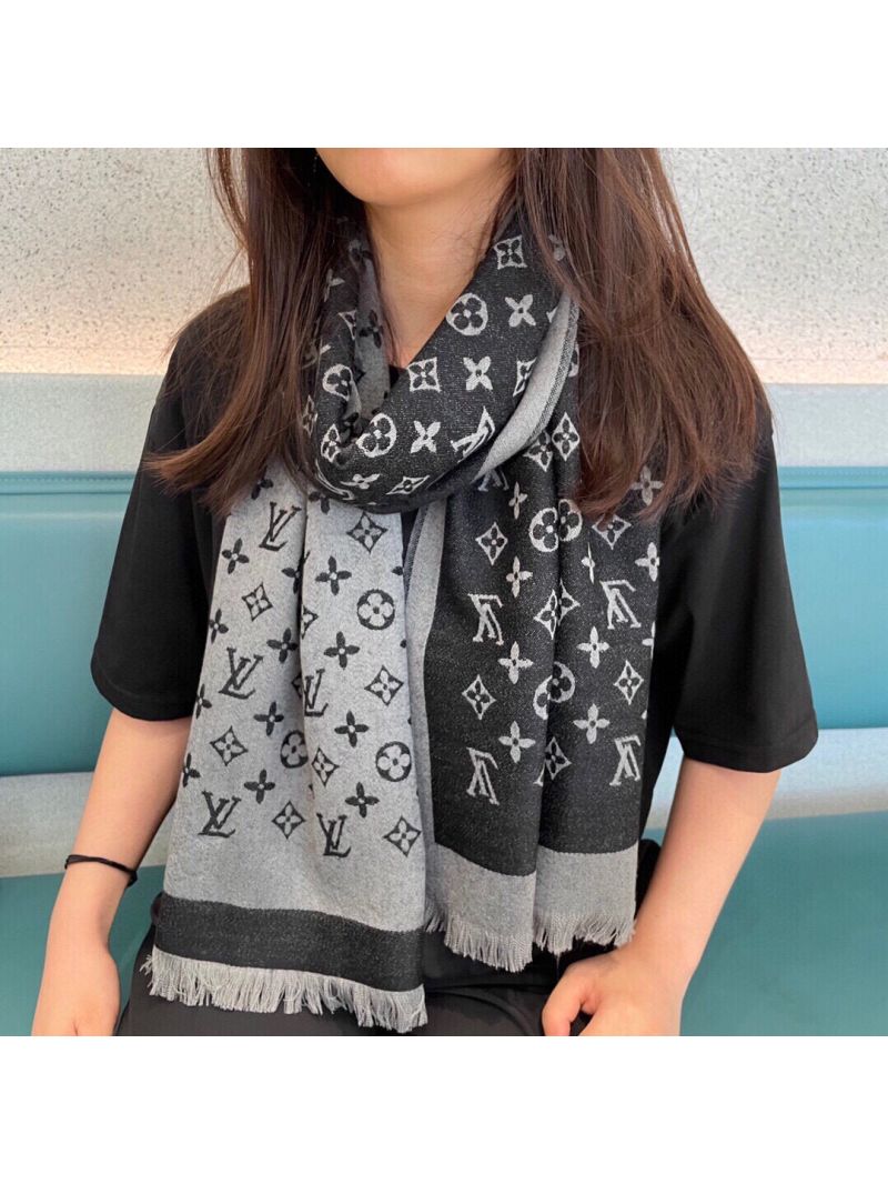 Louis Vuitton Luxury Cashmere-Silk Scarf, Dual-Tone Monogram, Silken Touch & Regal Contrast