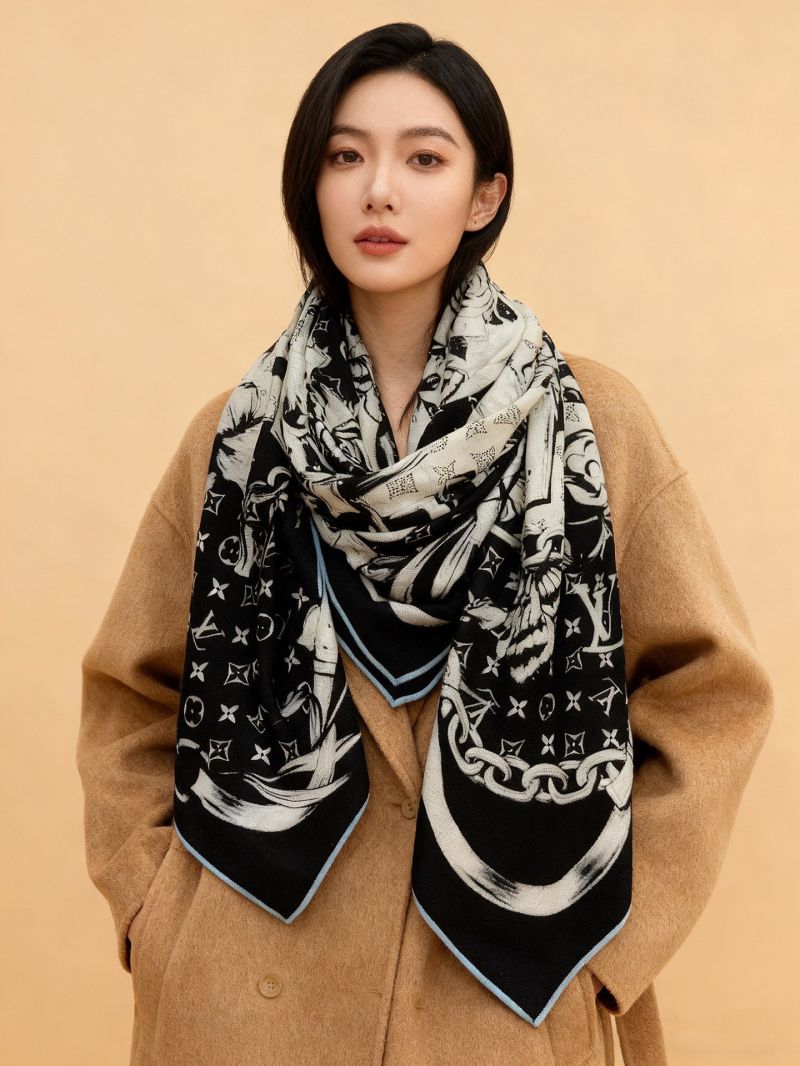Louis Vuitton x Takashi Murakami Silk-Cashmere Scarf, Monogram Multicolor, Luxe Drape