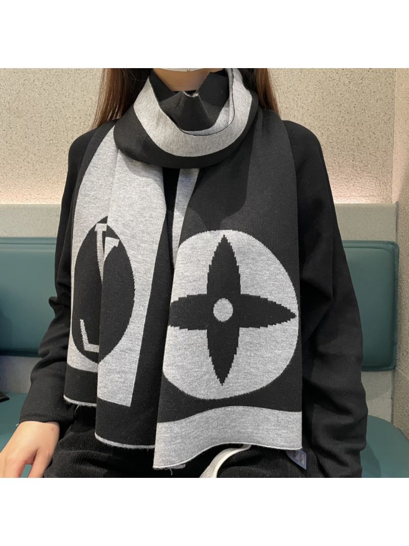 Louis Vuitton Black & Gray Cashmere Scarf, Iconic Monogram, Luxe Drape