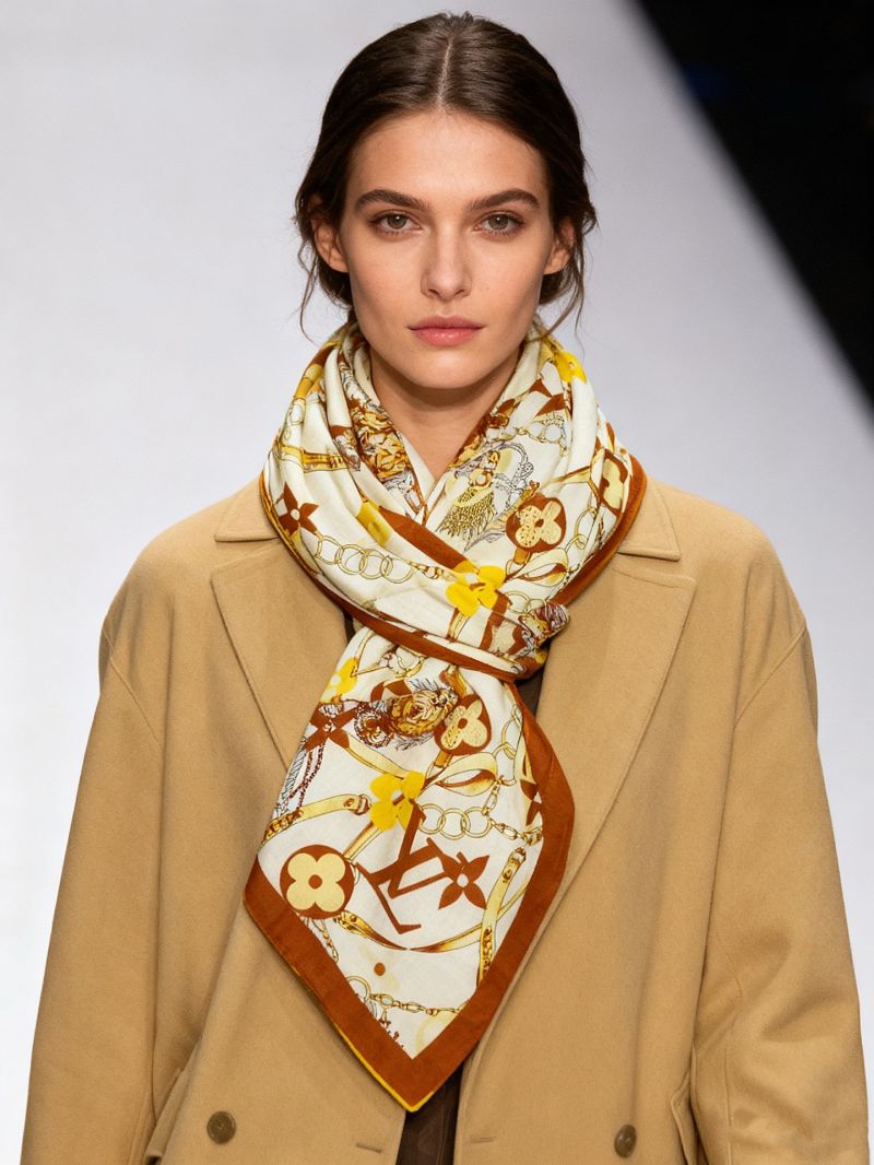 Louis Vuitton x Takashi Murakami Silk-Cashmere Scarf, Orange Multicolor Monogram, Luxe Velvet Touch