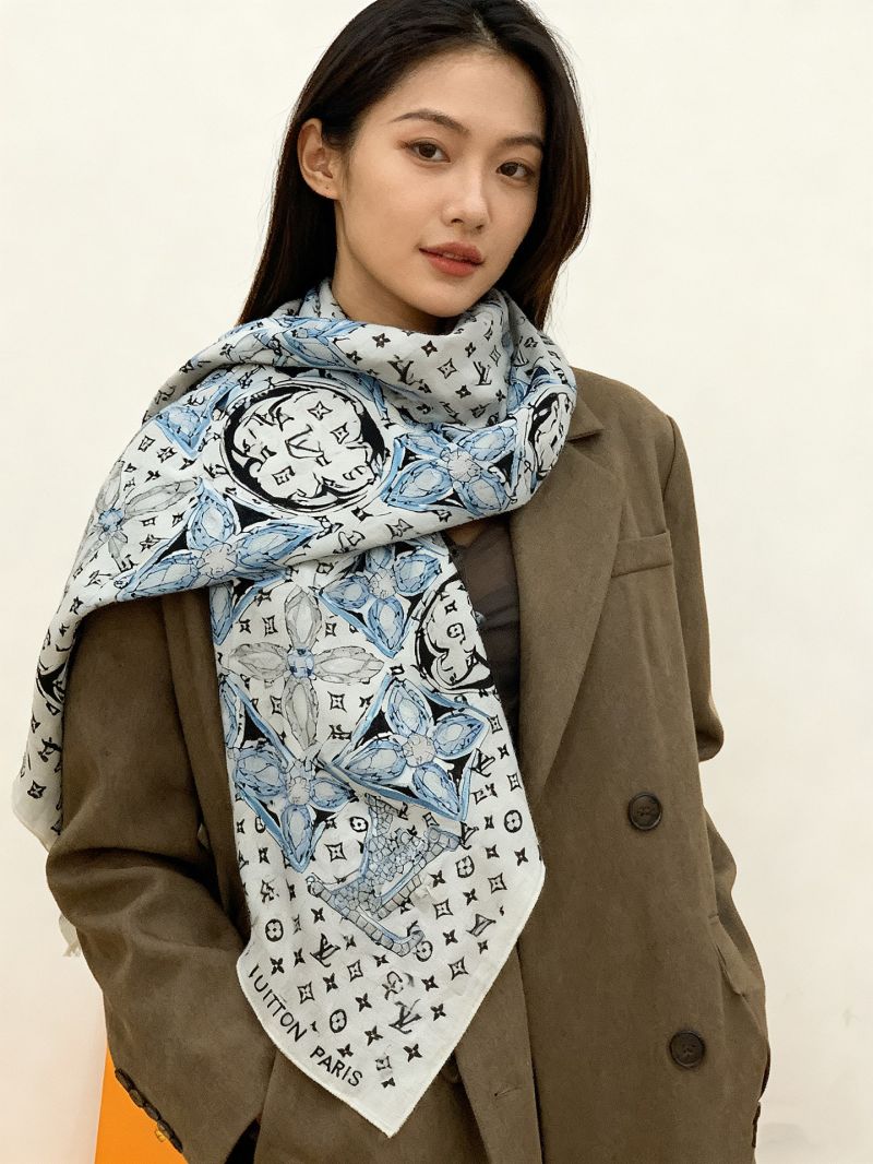 Louis Vuitton x Takashi Murakami Blue Velvet Scarf - Monogram Multicolor, Luxe Silken Touch