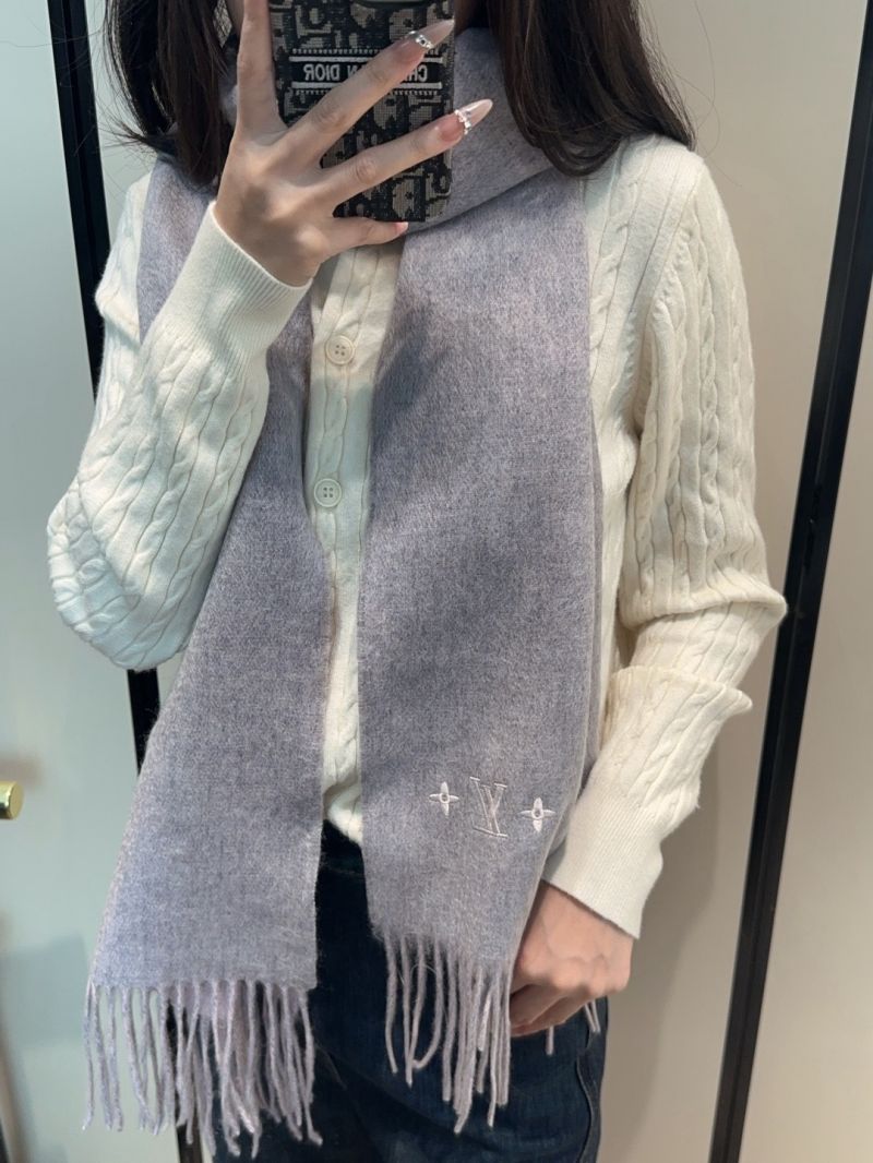 Louis Vuitton Grey Cashmere Scarf with Embroidered Monogram - Luxe, Soft & Timeless
