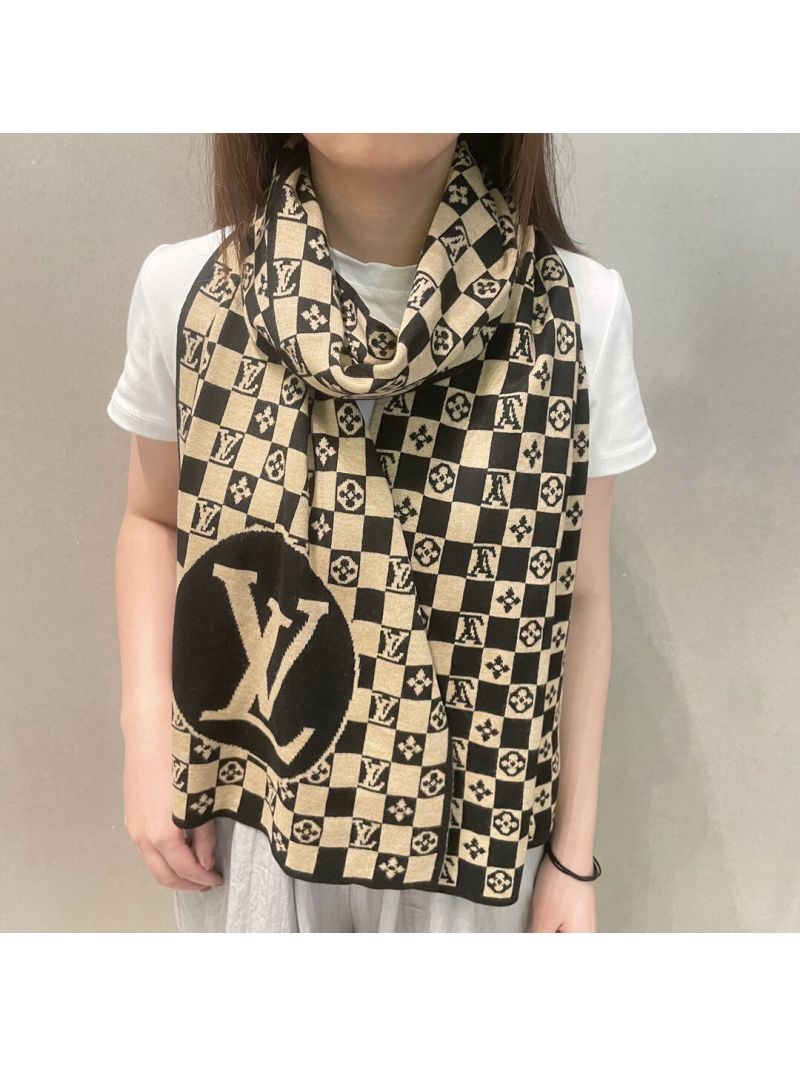 Louis Vuitton Cashmere Scarf, Black & Beige Checkered Pattern, Luxe Warmth & Elegance