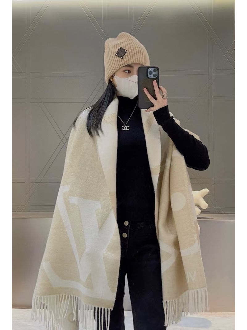 Louis Vuitton Brown Cashmere-Silk Shawl with Monogram Clover, Luxuriously Soft & Light