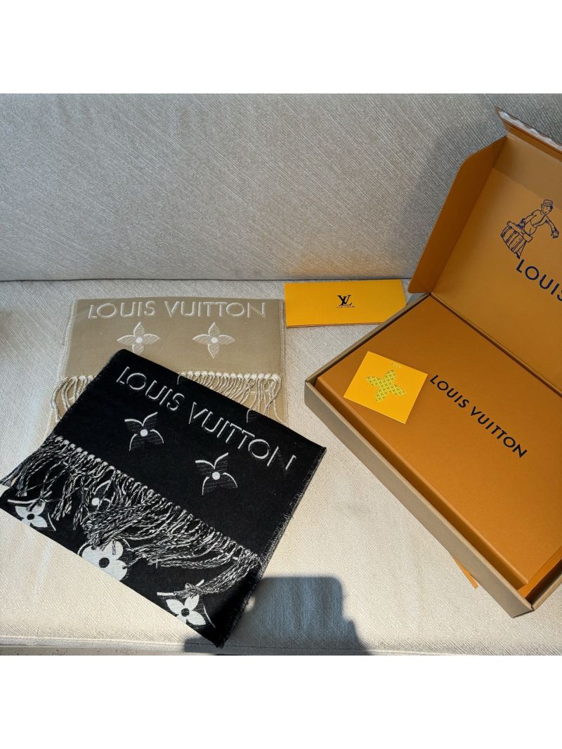 Louis Vuitton Beige Wool Scarf with Gold Thread Monogram - Luxe & Timeless