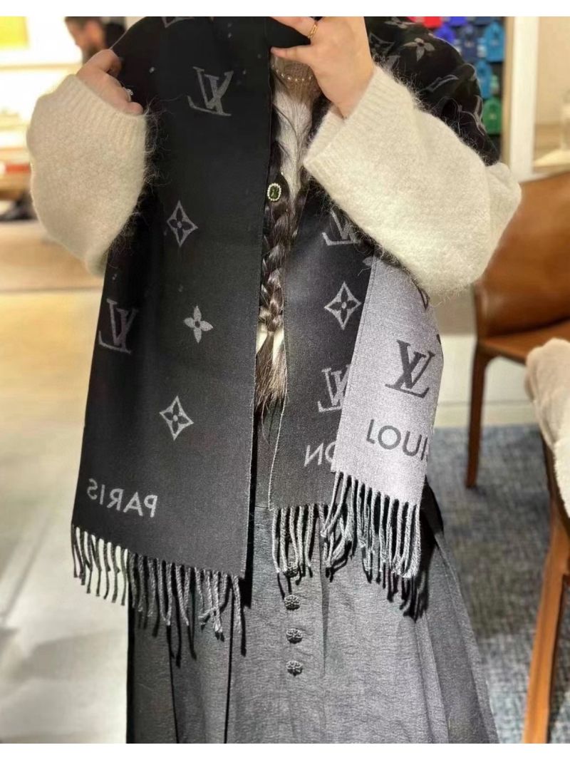 Louis Vuitton Monogram Wool Scarf, Black & Grey Gradient - Luxe Statement Piece