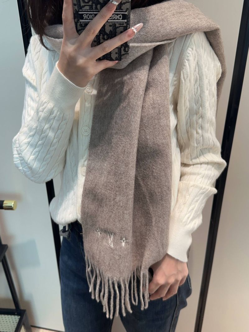 Louis Vuitton Brown Cashmere Scarf - Luxe Embroidered Logo, Ultra-Soft & Timeless Elegance