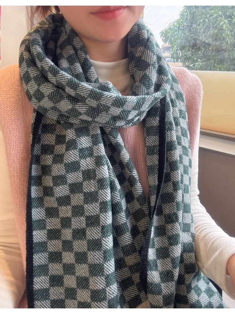 Louis Vuitton Green Cashmere Scarf, Chessboard Pattern, Luxe Cloud-Soft Feel
