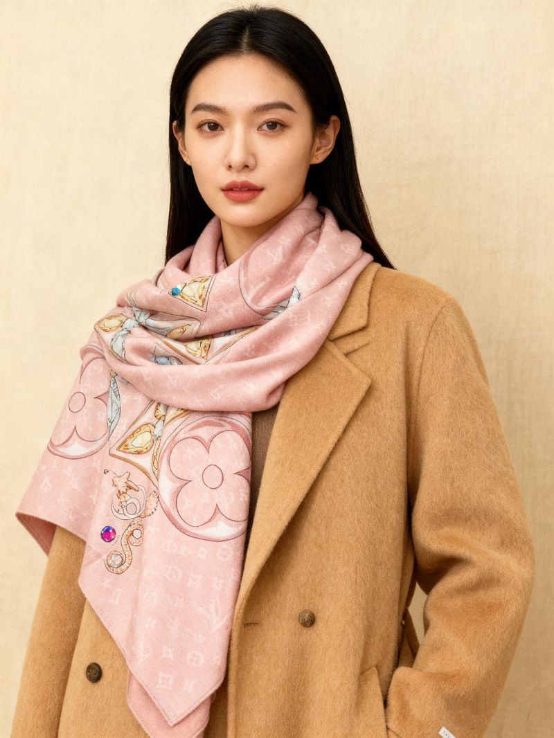 Louis Vuitton x Takashi Murakami Pink Velvet Scarf, Monogram Multicolor, Luxe Silken Touch