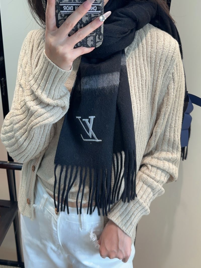 Louis Vuitton Black Wool Scarf with Iconic Monogram - Luxe, Soft & Timeless
