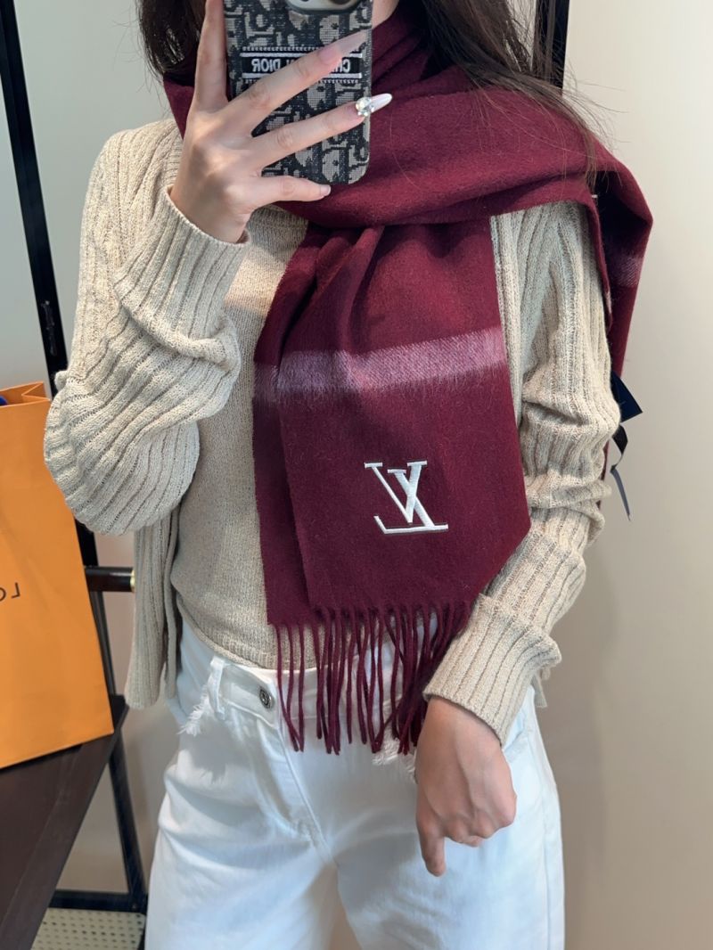 Louis Vuitton Burgundy Wool Scarf with Embroidered Monogram - Luxe, Cozy & Timeless