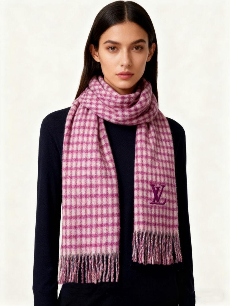 Louis Vuitton Cashmere Scarf in Pink Check Pattern, Luxuriously Soft & Unisex