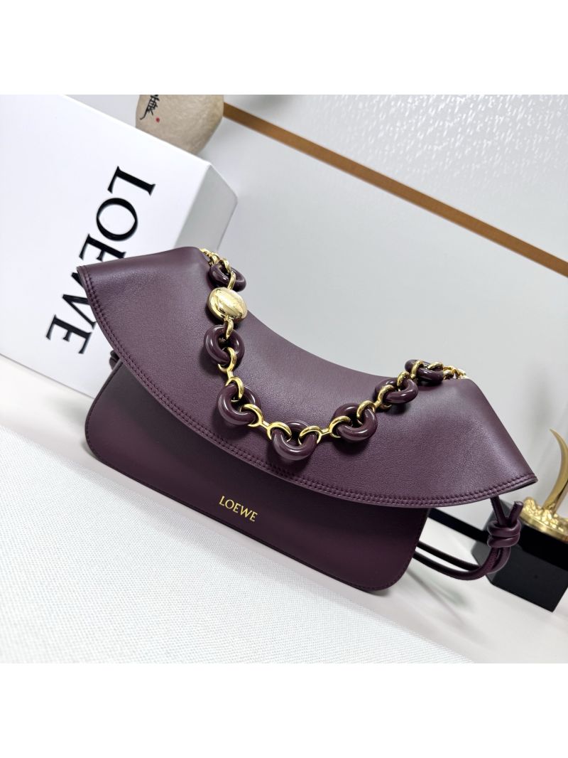 LOEWE Medium Ola Bag in Smooth Calfskin Deep Plum/Burgundy 012518