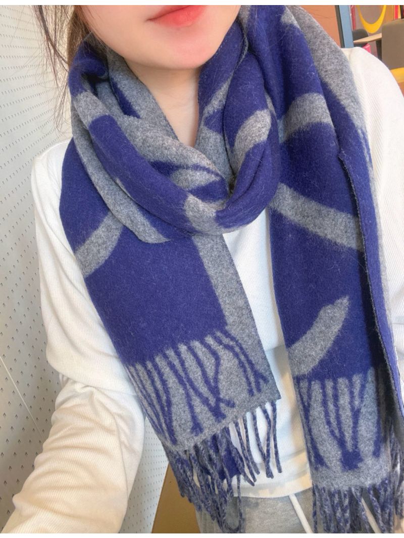 Loewe Blue & Grey Logo Wool Scarf - Luxe Heritage Pattern, Soft Drape