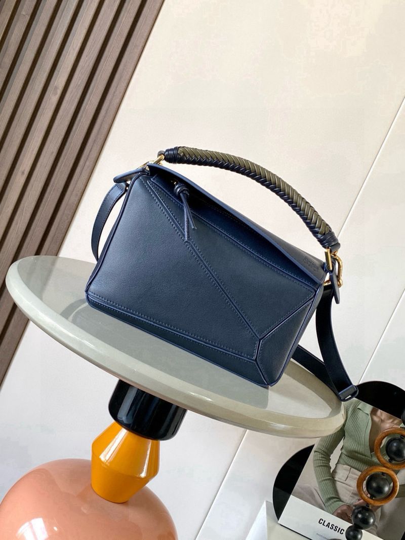 Loewe Small Puzzle Bag with Braided Handle Smooth Calfskin Deep Blue A510P60X77