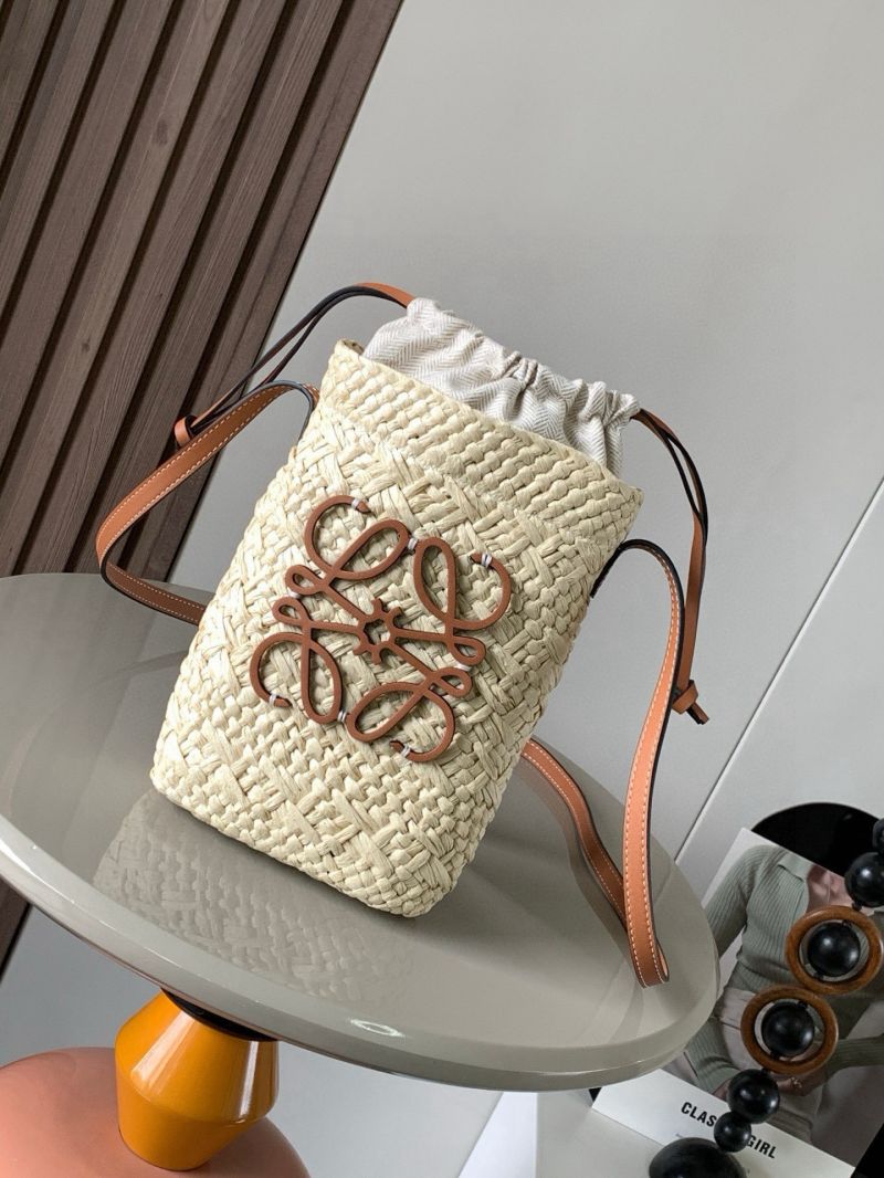 Loewe Anagram Pocket in Iraca Palm and Calfskin Natural/Tan A710P18X01