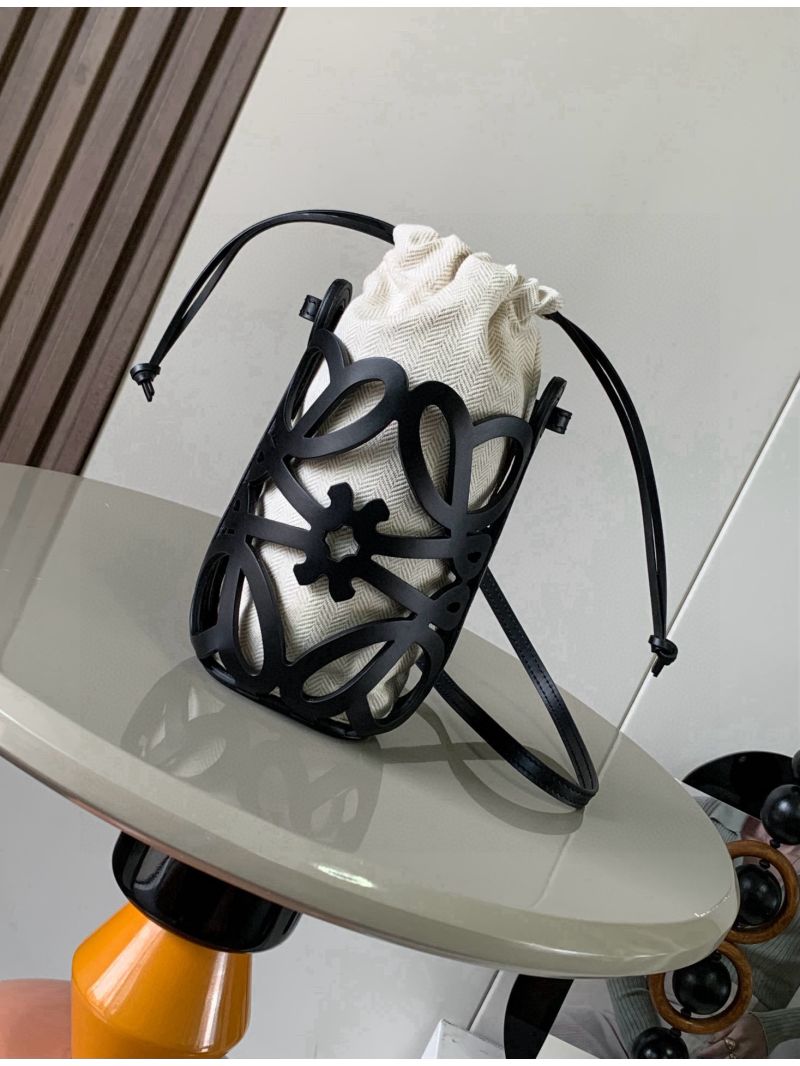 Loewe Anagram Cut-out Pocket in Classic Calfskin and Herringbone Canvas Black C821G55X01