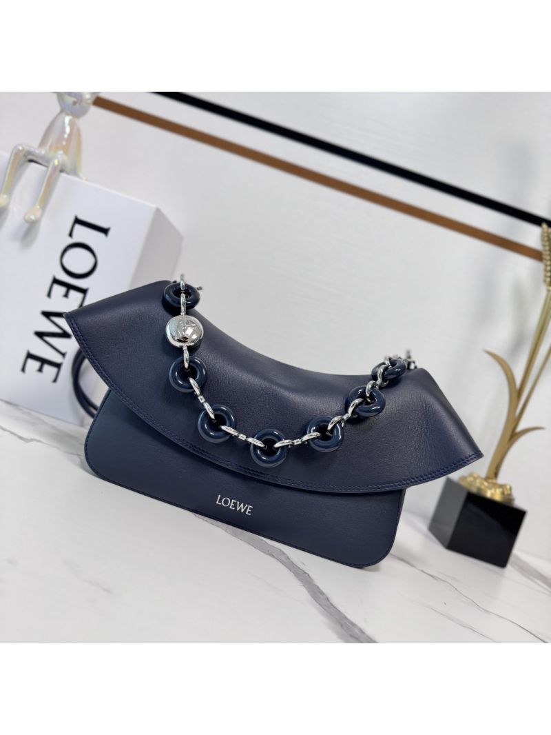 Loewe Paseo Satchel in Shiny Calfskin Navy