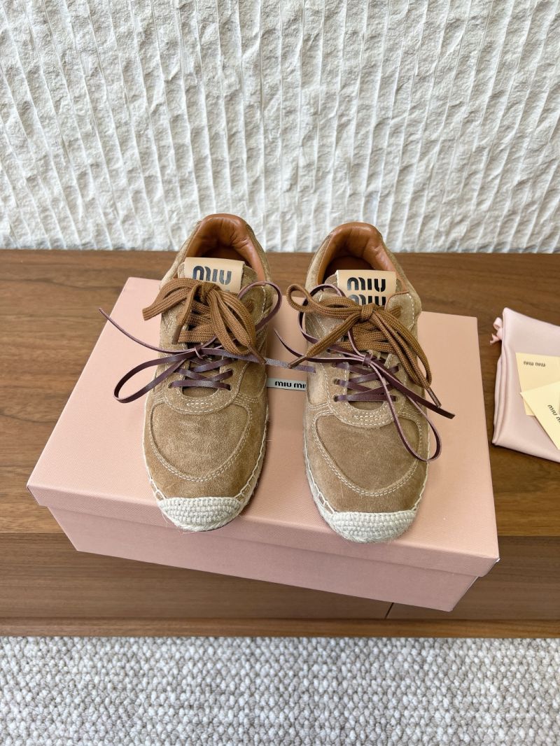 Miu Miu Lace-Up Espadrille Sneaker in Suede Tan LUSES