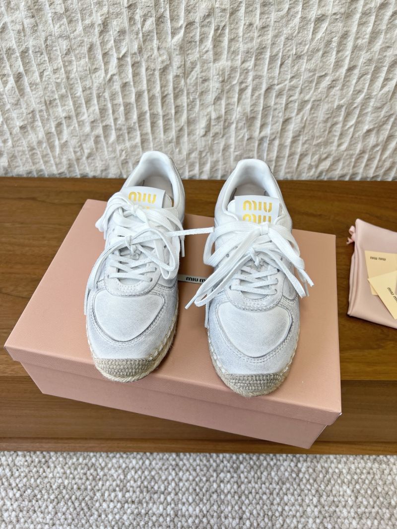 Miu Miu Plume Espadrille Sneaker in Suede and Drill White Plume