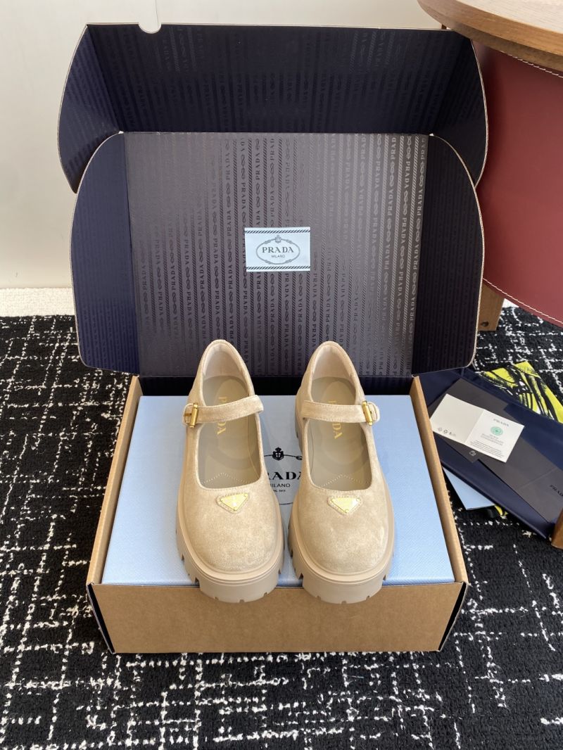 Prada Suede Leather Monolith Mary Janes 1F080O Beige