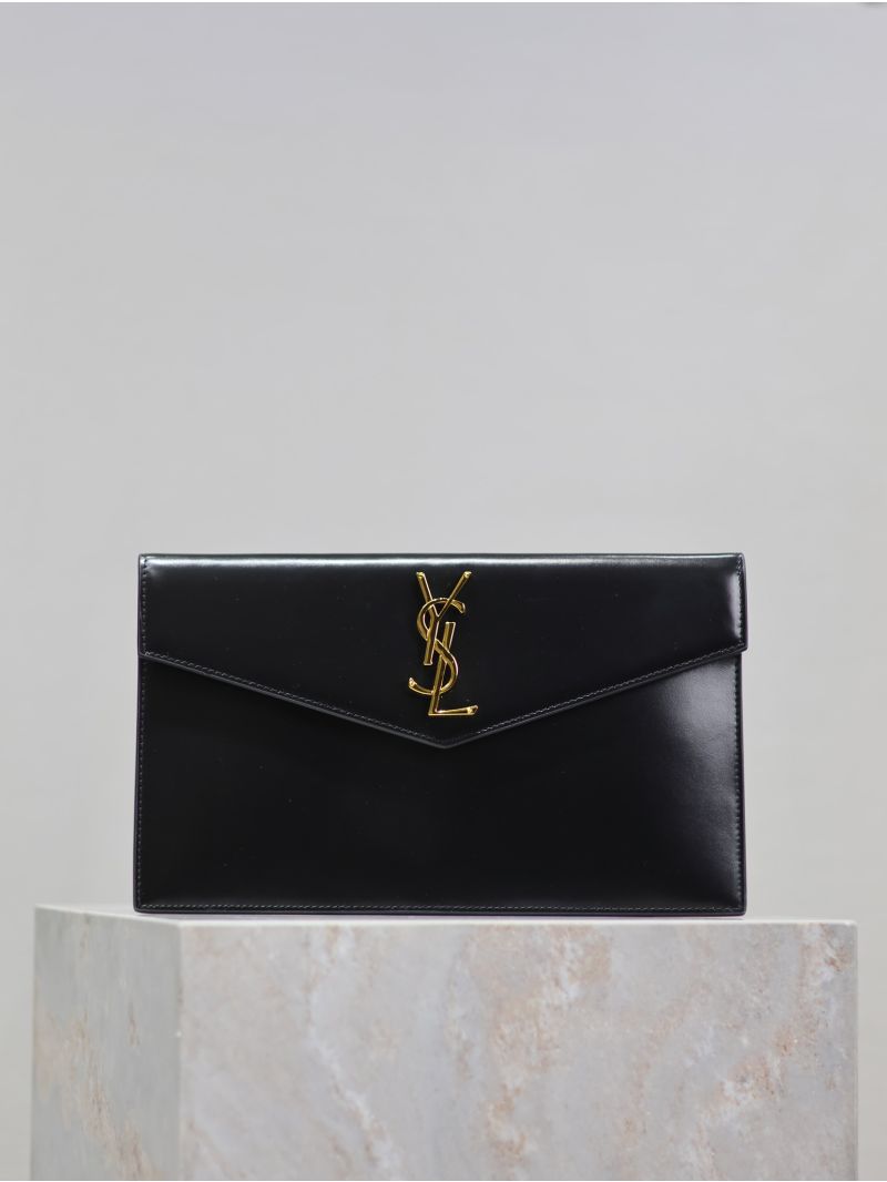 YSL-Saint Laurent Uptown Pouch in Shiny Smooth Leather Black 5657390SX0J1000