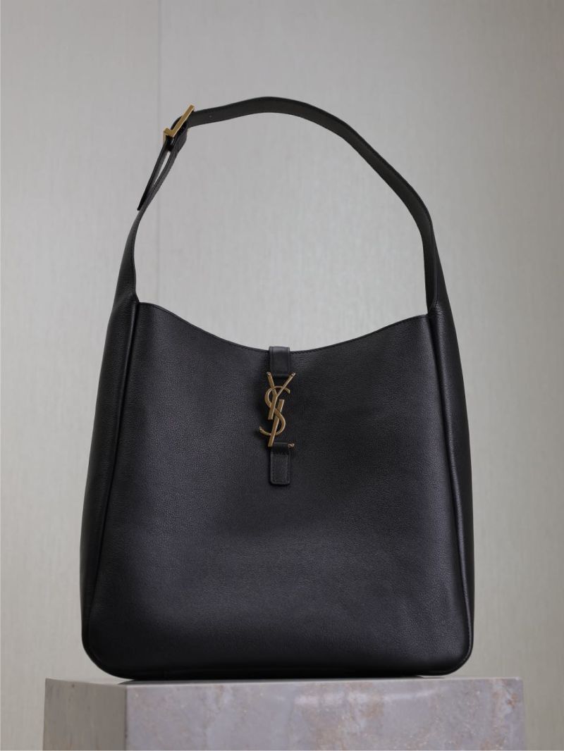 Saint Laurent LE 5 &Agrave; 7 Large Soft Hobo Bag in Supple Calfskin Leather Black Gold Hardware 753837AAAUQ1000