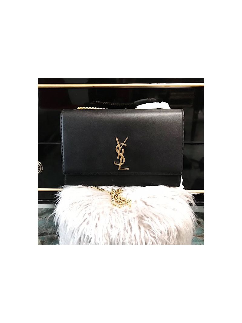 YSL Saint Laurent Large Kate Chain Bag In Black Smooth Leather 