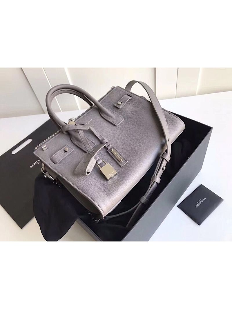YSL Saint Laurent Baby Sac De Jour Souple Duffle Bag In Grained Leather Grey