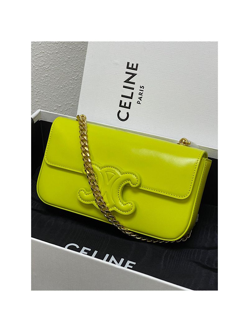 Celine Chain Shoulder Bag Cuir Triomphe In Shiny Calfskin 199243 Anis