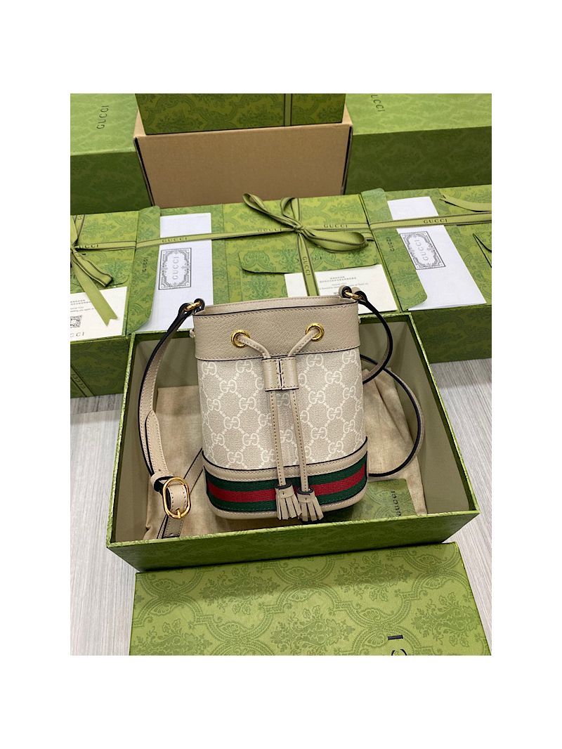 Gucci Ophidia Mini GG Bucket Bag 550620 Supreme Oatmeal