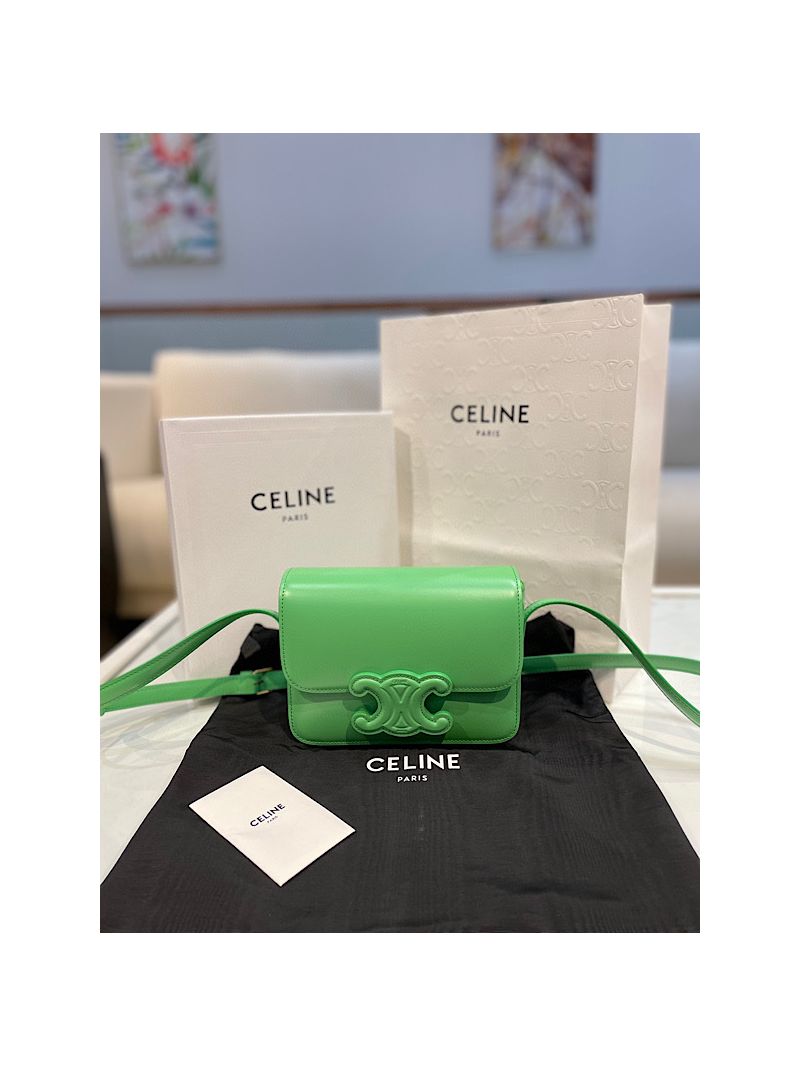 Celine Teen Bag Cuir Triomphe In Shiny Calfskin 199233 Bright Green