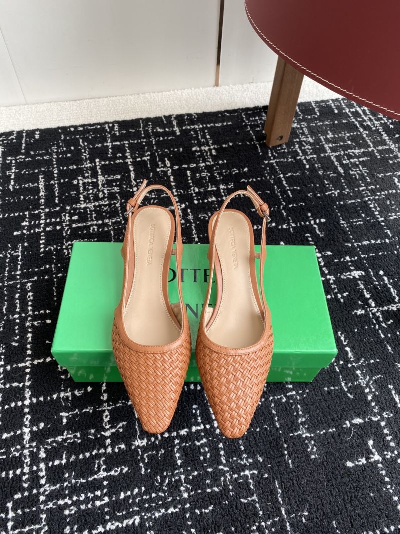 Bottega Veneta Wicker Kitten Heel Slingback Pumps Tan 392290